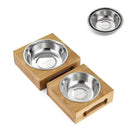 Tigela de cerâmica para gato e cachorro de estimação, mesa de madeira de bambu em um gatinho, tigela dupla resistente, tigela pequena para comida de cachorro