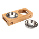 Tigela de cerâmica para gato e cachorro de estimação, mesa de madeira de bambu em um gatinho, tigela dupla resistente, tigela pequena para comida de cachorro