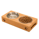Tigela de cerâmica para gato e cachorro de estimação, mesa de madeira de bambu em um gatinho, tigela dupla resistente, tigela pequena para comida de cachorro
