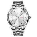 Relógio de Quartzo Masculino de Marca Suíço RUIGE Relógio Luminoso de Quartzo à prova d'água de Pulseira de Aço Inoxidável.