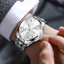 Relógio de Quartzo Masculino de Marca Suíço RUIGE Relógio Luminoso de Quartzo à prova d'água de Pulseira de Aço Inoxidável.